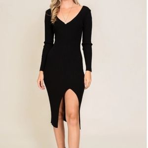 Stretch Knit Low V-Neck Dress